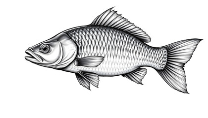 Stylized Carp Illustration with Flowing Tail White Background