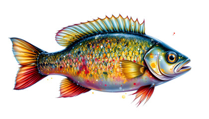 Freshwater Drum Fish Illustration White Background