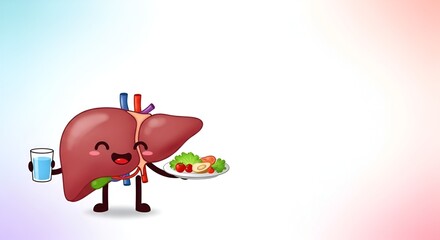 Smiling Liver Character Promoting Healthy Eating and Hydration