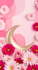 Dreamy Pink Moonscape with Floral Accents - A Whimsical Delight.