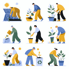 People planting trees ecology illustration
