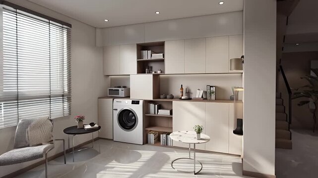 Spacious Open-Concept Living Room and Dining Area with Modern Neutral Interiors