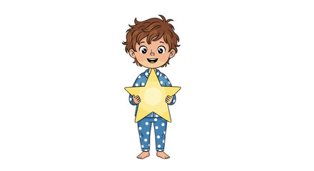 Little Boy in Pajamas Joyfully Holding a Glowing Star Isolated on Transparent Background Symbolizing Dreams and Hope