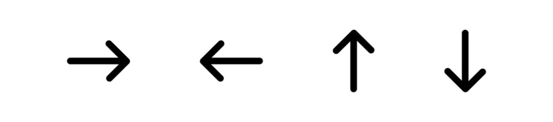 Arrow icon set, Simple black arrow icons in four directions, Collection of black arrow icons, Different arrow signs, Vector illustration.