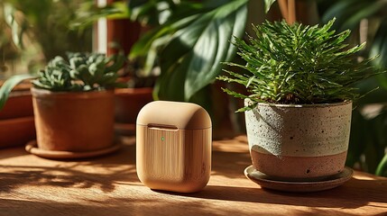 Natural bamboo texture on airpods protective case high resolution picture