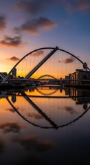 Millennium Bridge Reflection at Sunset in Dublin, Ireland.