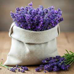 Lavender Bouquet in Burlap Sack - Aromatic Still Life.