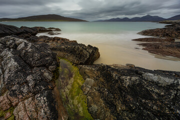 Long Exposure of Luskentyre Beach looking towards Taransay and the Harris Hills, Isle of Harris, Scotland 