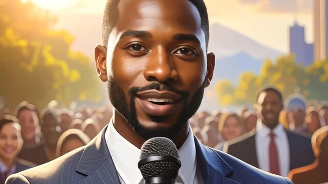 Public Speaker Addressing Audience Holding Microphone for Communication