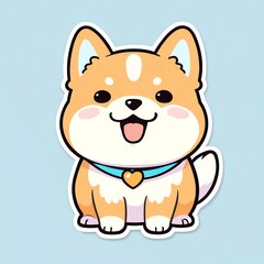 A cartoon shiba inu dog with a blue collar and heart charm