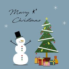Stylish Christmas Illustration (Snowman, Tree, Presents) – with text, background（クリスマスイラスト）