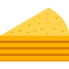 A Slice of Yellow Cake with Orange Frosting Layers and Yellow Sprinkles on Top Isolated on a White Background