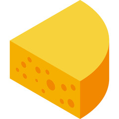 A Wedge Of Yellow Cheese With Holes In An Isometric Perspective And A Flat Design Against A Transparent Background