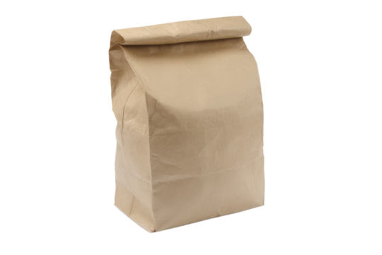 Plain brown paper bag isolated on white background
