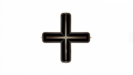 Obraz premium A stylized plus sign featuring black and gold details, centered on a white background
