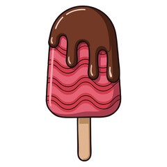 Colorful food sticker hand drawn texture icon with sweet delicious ice cream on wooden stick milk popsicle dessert cartoon flat vector illustration design
