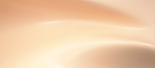 Luxury beige and brown gradient background with realistic foundation creamy texture. Elegant bg with soft nude liquid waves. Silk wallpaper in peach, and vanilla gradation. 3d vector cosmetic poster