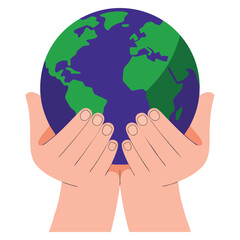 Hands protect earth vector illustration flat line color isolated editable clip art on white background simple outline cartoon design suitable for environment or web graphics