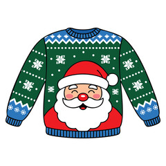 Vector illustration cozy blue christmas sweater cheerful santa claus design adorned with snowflakes perfect for winter festive holiday creative artwork