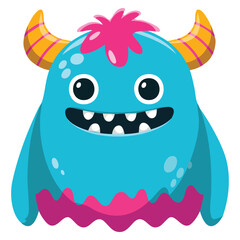 Vector illustration of blue monster character mutant with purple hair horns smiling cartoon mascot sticker toy or halloween creative artwork isolated on white background