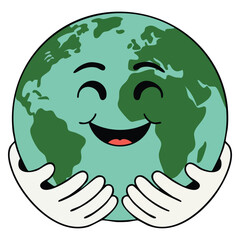 Vector illustration of planet earth in hand protection and care concept save ecology environment nature conservation and safety globe world design suitable for green themes