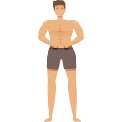 Fototapeta premium Athletic Muscular Man Flexing Biceps Muscles Wearing Brown Underwear With Tan Skin Tone and Short Brown Hair Standing Against a White Background in a Flex Pose