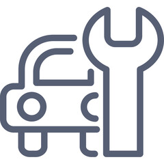 Automotive Service Icon Showing Car Outline and Wrench Symbol on Transparent Background