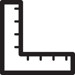 Black L Shaped Ruler With Markings For Measurement Against Transparent Background