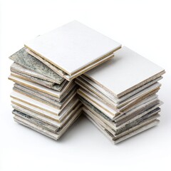 Various tiles stacked for building projects.