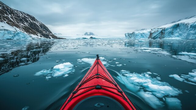 First Person View Kayaking Through Icy Arctic Waters.