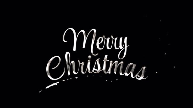 Handwritten alpha channel creates isolated silver merry christmas text on black suitable for holiday designs, festive graphics, and seasonal content.