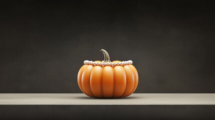 Elegant pumpkin decorated with pearl necklace in Martin Parr and Martha Cooper style