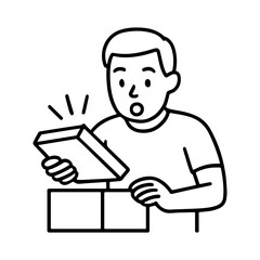 outline icon surprised man opening a box vector on a white background
Vector icon on a white background