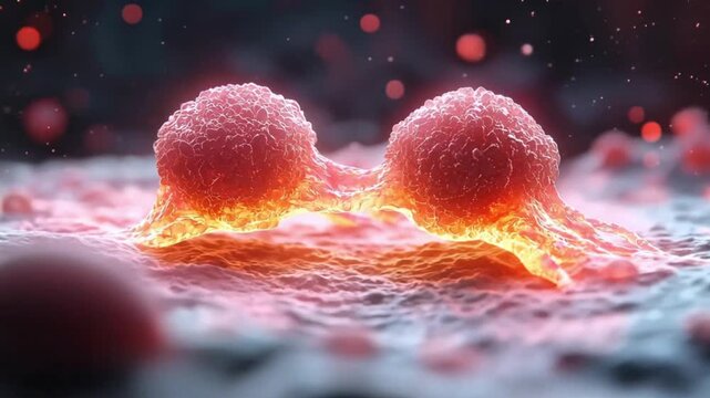 3D rendered illustration of malignant cancer cell division and tumor proliferation showing uncontrolled growth