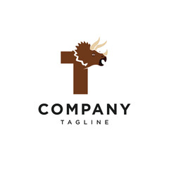 Letter T Triceratops Logo Icon Vector