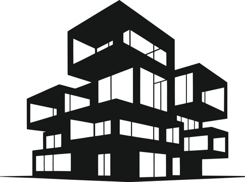 Modern Modular Architecture Building Silhouette Vector