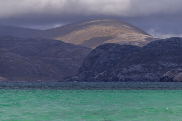 Azure Sea and Mountains from Traigh Mheilein Beach, Isle of Harris, Scotland