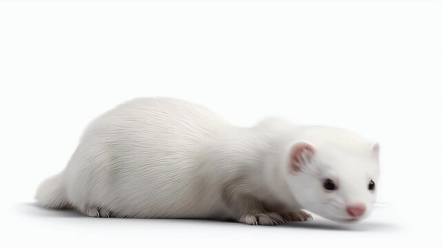 Adorable White Ferret Posing Gracefully on White Background.