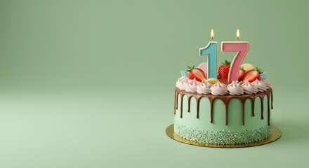 Happy 17th Birthday Cake with Strawberries and Candles
