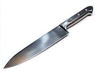 Stainless steel kitchen knife on white background