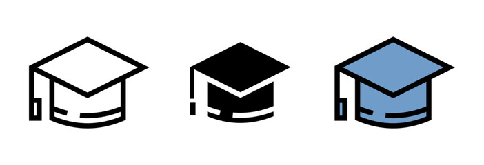Conjunto de iconos de gorro de graduación. Logro académico, educación superior, éxito profesional. Ilustración vectorial