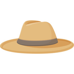Cartoon Illustration Of A Light Brown Fedora Hat With A Dark Grey Band On A Transparent Background