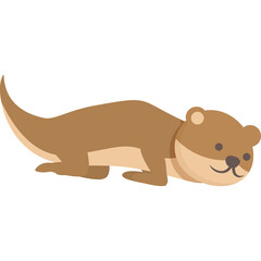 Cartoon Illustration of a Cute Brown Otter with a Long Tail and Dark Eyes on a Transparent Background Ideal for Childrens Content
