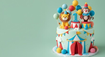 Obraz premium Whimsical Circus Themed Cake for a 1st Birthday Celebration