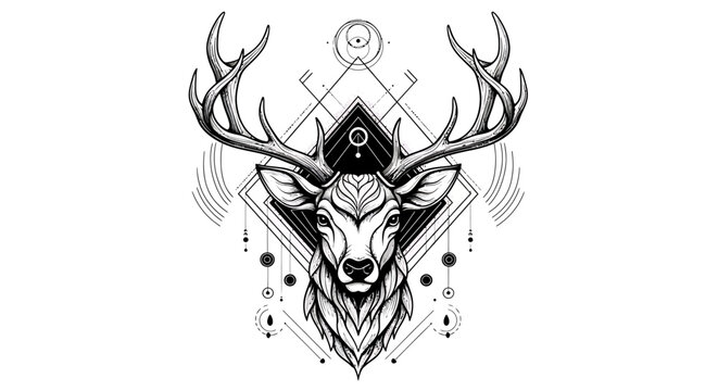 Majestic Deer Head with Geometric and Mystical Elements.