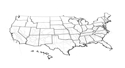 Outline map of the United States of America showing all the states and their borders