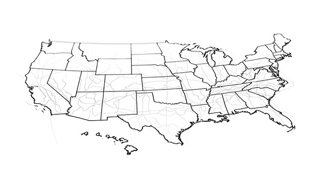 Outline map of the United States of America showing all the states and their borders