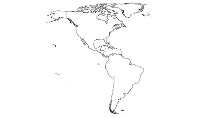 Map of the Americas, depicting North and South America, Central America, and the Caribbean islands in a continental outline