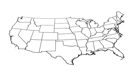 Fototapeta premium Outline map of the United States of America, showing all the states and their borders, a geographical representation of the country's political divisions and land area