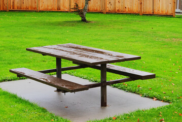 Rain covered picnic table